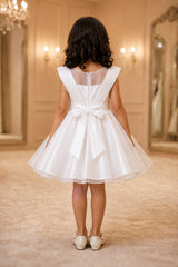 White Embellished Party Wear Frock with Structured Shoulder Straps For Girls