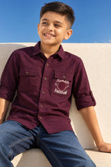 Maroon Printed Cotton Shirt for Boys