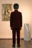 Maroon Velvet Jodhpuri Suit with Embroidered Sleeve Details For Boys