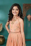 Girls Peach Embroidered Lehenga Choli Set