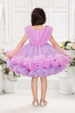 Lavender & Pink Ombre Party Wear Frock with Sequin Bodice and Ruffled Net Hemline For Girls