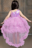 Lavender Shimmer Tailback Party Wear Frock With Ruffle Layers For Girls
