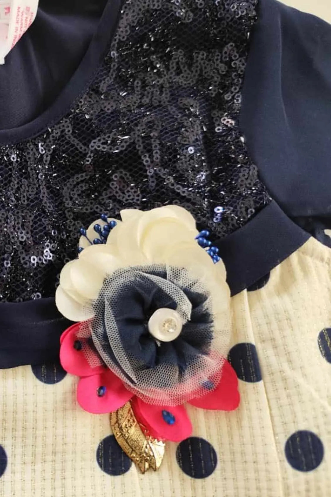 Navy Blue Polka Dot Frock For Girls