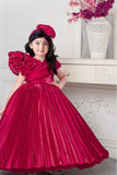Rose Appliqué Pleated Red Party Gown For Girls