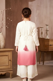 Ivory And Pink Ombre Embroidered Kurti Palazzo Set with Dupatta for Girls