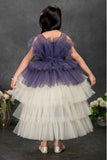 Navy Blue and Ivory Layered Tailback Party Dress For Girls