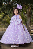 Lavender Party Wear Gown With Sequin Work Flowers And Giant Bow For Girls