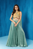 Mustard Yellow and Sage Green Embroidered Palazzo Set for Girls