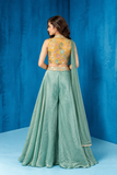 Mustard Yellow and Sage Green Embroidered Palazzo Set for Girls