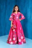 Girls Fuchsia Pink Floral Printed Palazzo Set