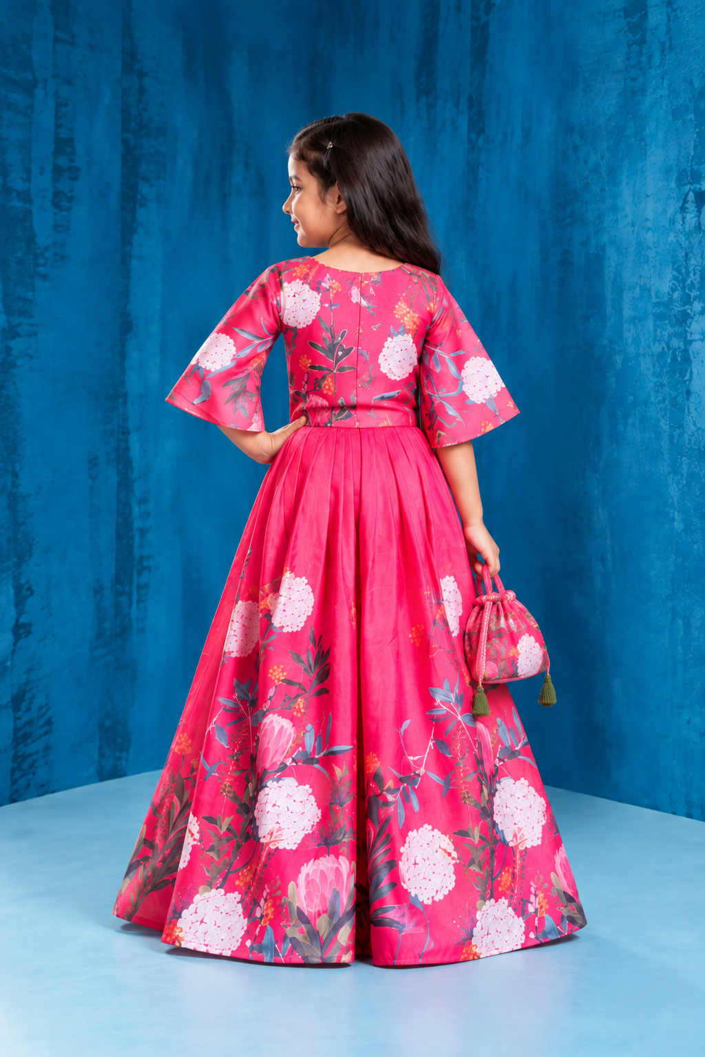 Girls Fuchsia Pink Floral Printed Palazzo Set