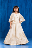 Cream Floral Embroidered Cape Gown for Girls