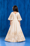 Cream Floral Embroidered Cape Gown for Girls