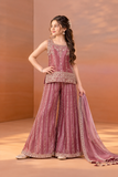 Dusty Pink Designer Embroidered Palazzo Set For Girls