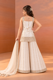 Cream Designer Embroidered Palazzo Set For Girls