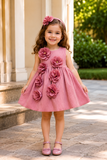 Girls Dusty Pink 3D Floral Applique Party Wear Frock