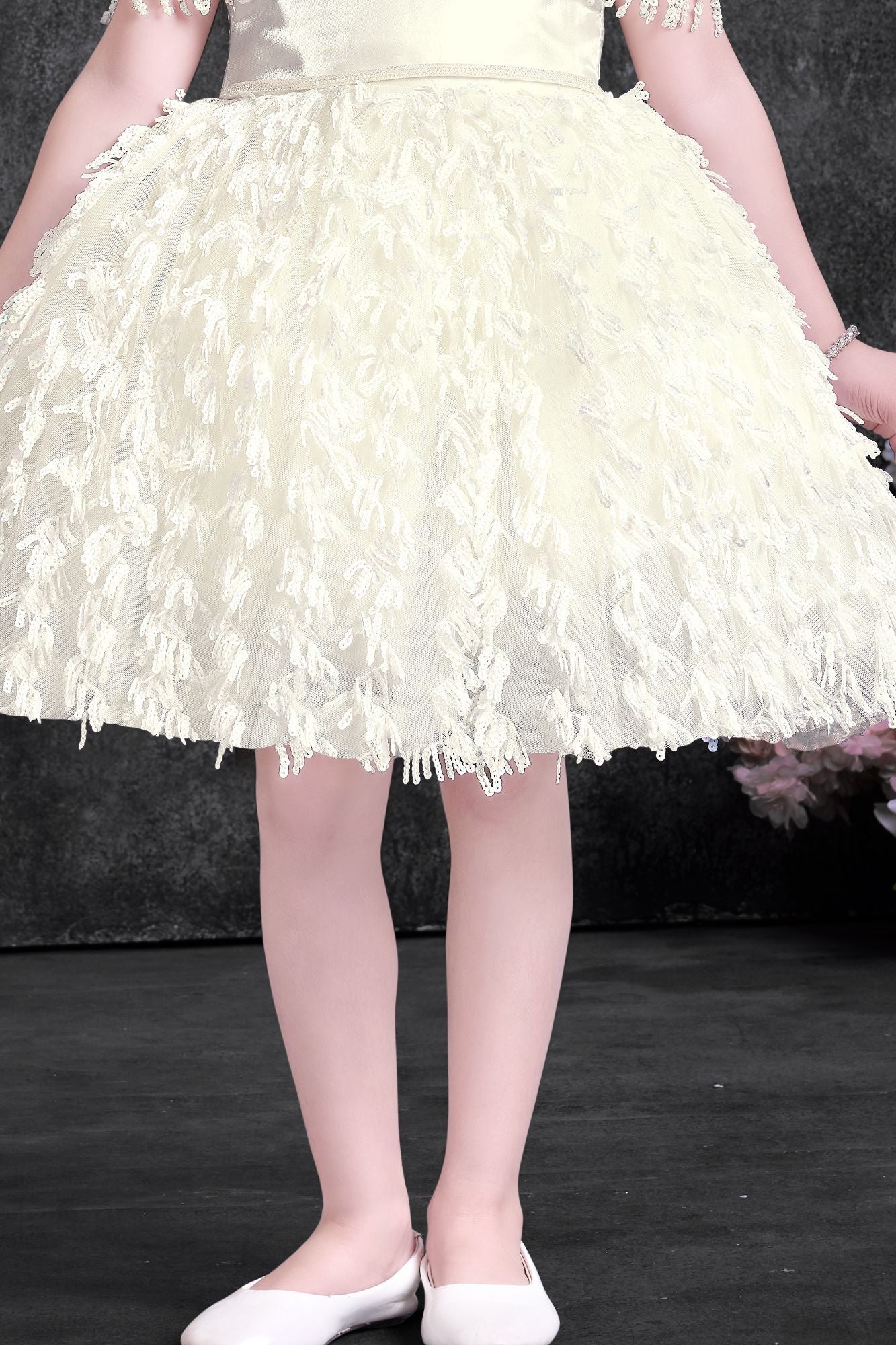 White Embellished Party Wear Frock For Girls