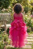 Rani Pink High-Low Party Frock with Ruffles For Girls