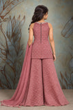 Girls Onion Pink Mirror Embroidered Sleeveless Palazzo Set With Dupatta