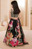 Black Floral Printed Lehenga Choli Set for Girls