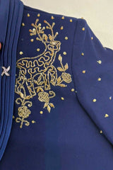 Navy Blue Western Suit With Gold Bead Work For Boys