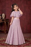 Lavender Sequin Embroidered Cape Style Lehenga Choli For Girls