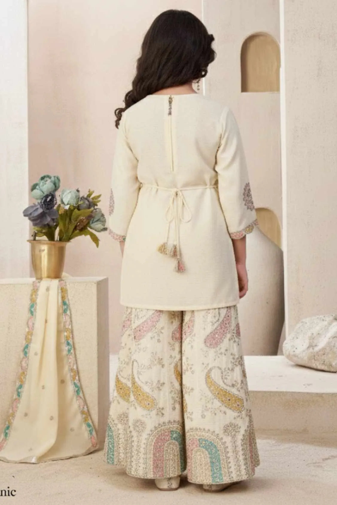 Cream Embroidered Palazzo Set for Girls