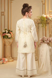 Cream Embroidered Palazzo Set with Dupatta for Girls
