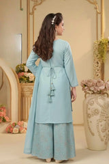 Aqua Blue Embroidered Palazzo Set for Girls