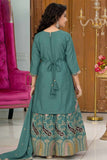 Rama Green Embroidered Lehenga Set for Girls