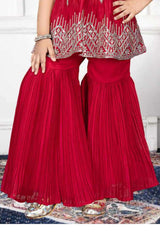 Elegant Red Sequin Alia Cut Sharara Set For Girls