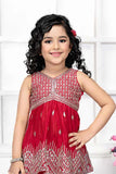 Elegant Red Sequin Alia Cut Sharara Set For Girls
