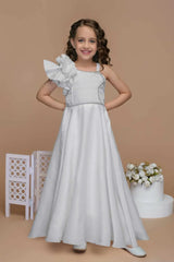 White One-Shoulder Party Wear Gown For Girls
