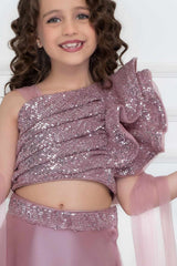 Mauve Organza Lehenga Choli And Dupatta For Girls