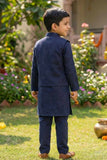 Navy Blue Kurta with Embroidered Waist-coat For Boys