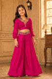 Rani Pink Embroidered Palazzo Set with Wide Leg Pants