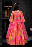 Pink and Orange Floral Printed Lehenga Choli Set with Dupatta