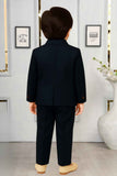 Navy Blue Bead Work Tuxedo With Pant And Waistcoat Set For Boys