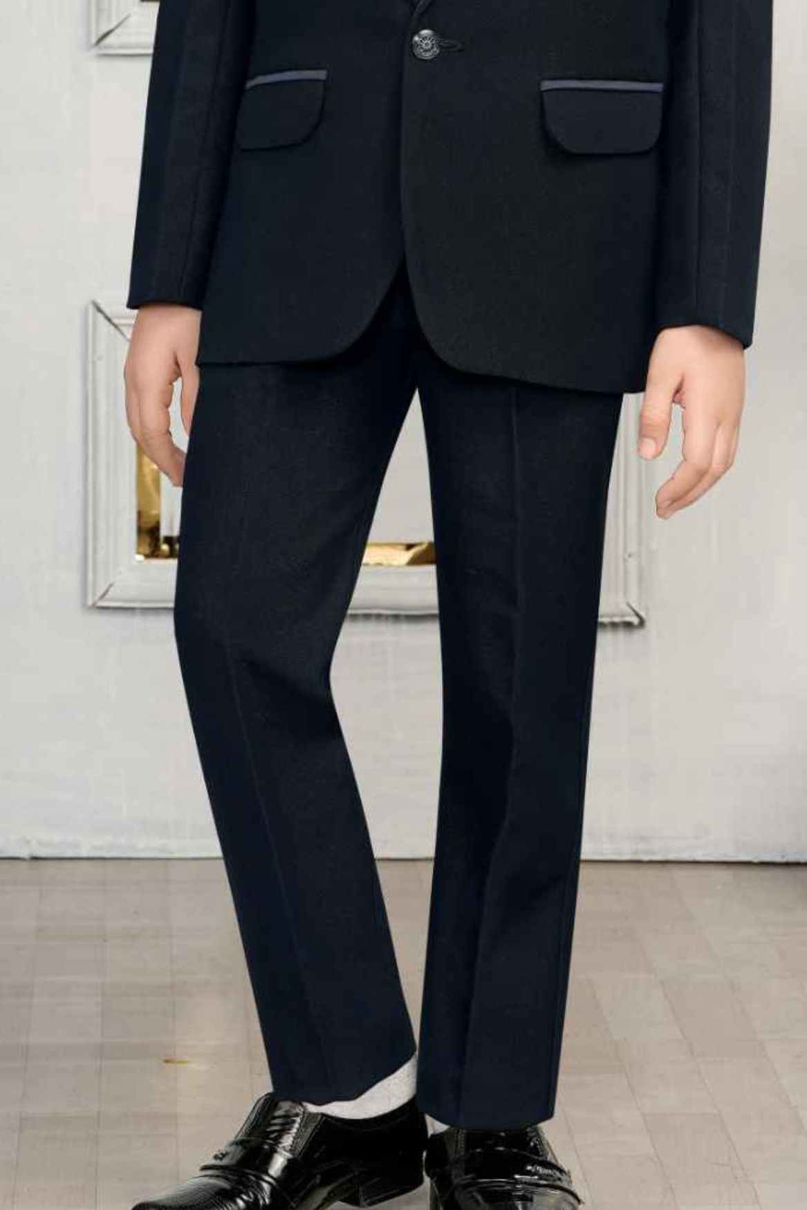 Navy Blue Bead Work Tuxedo With Pant And Waistcoat Set For Boys