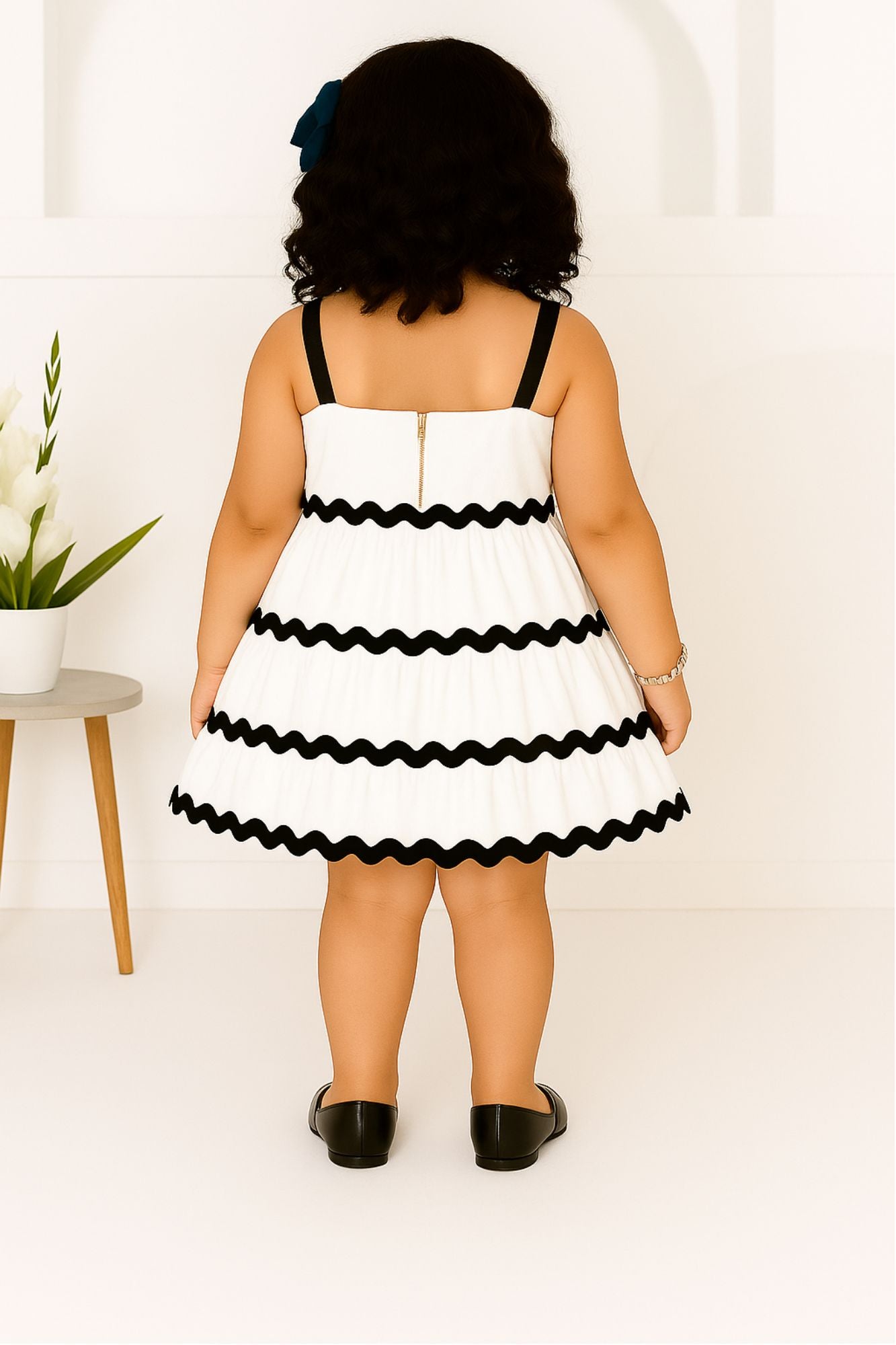 Classic White Frock With Floral Embellishment For Girls