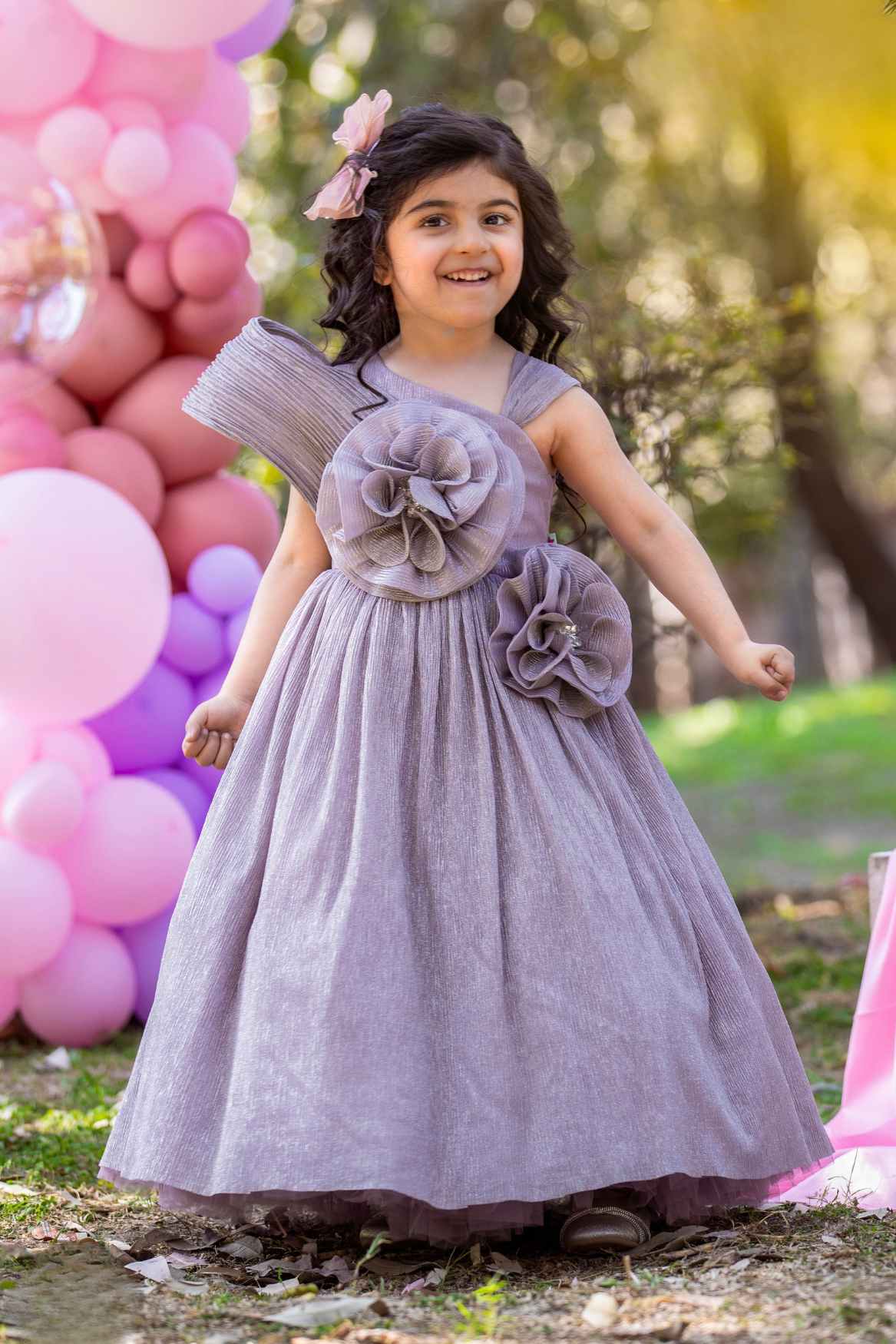 Lavender Floral Embellished Part Wear Gown For Girls