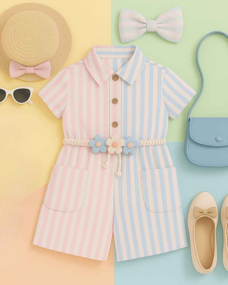 Trendy Mini Jumpsuit With Stripes For Girls