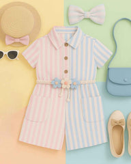 Trendy Mini Jumpsuit With Stripes For Girls