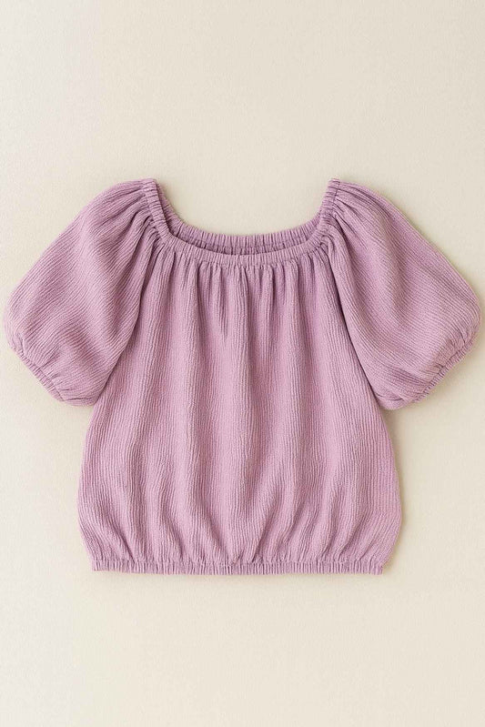 Lavender Textured Puff Sleeve Top for Girls
