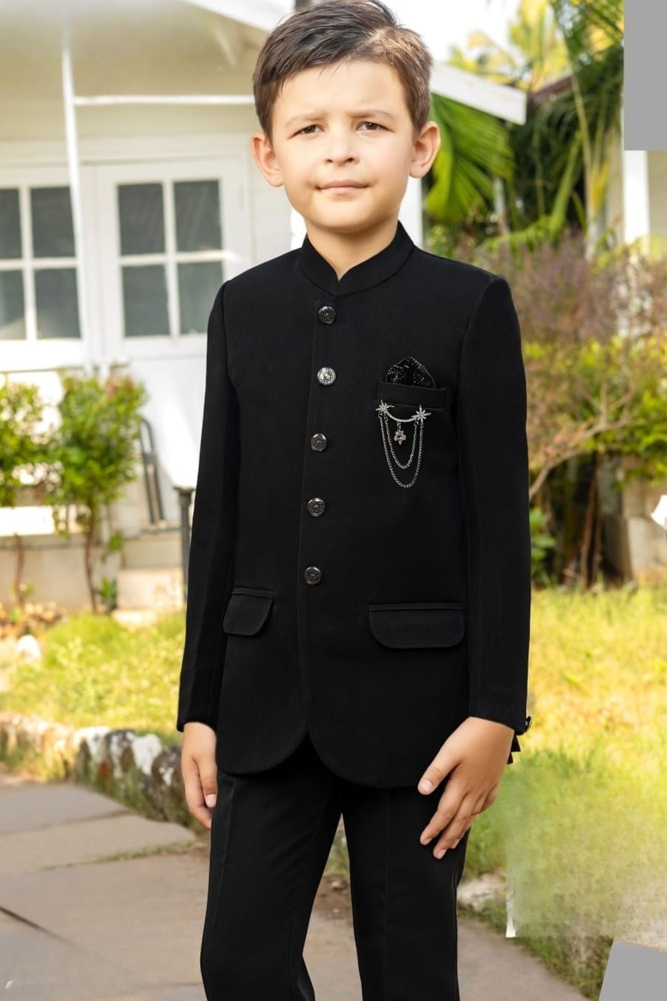 Classic Black Jhodhpuri Suit Set For Boys