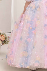 Multicolor Sequin Gown With Ruffled Aysmmetric Sleeves For Girls