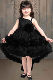 Shimmer Black Tailback Party Wear Frock With Flower Embellishment  For Girls