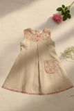 Beige Dress with Embroidered Yoke & Contrast Piping For Girls