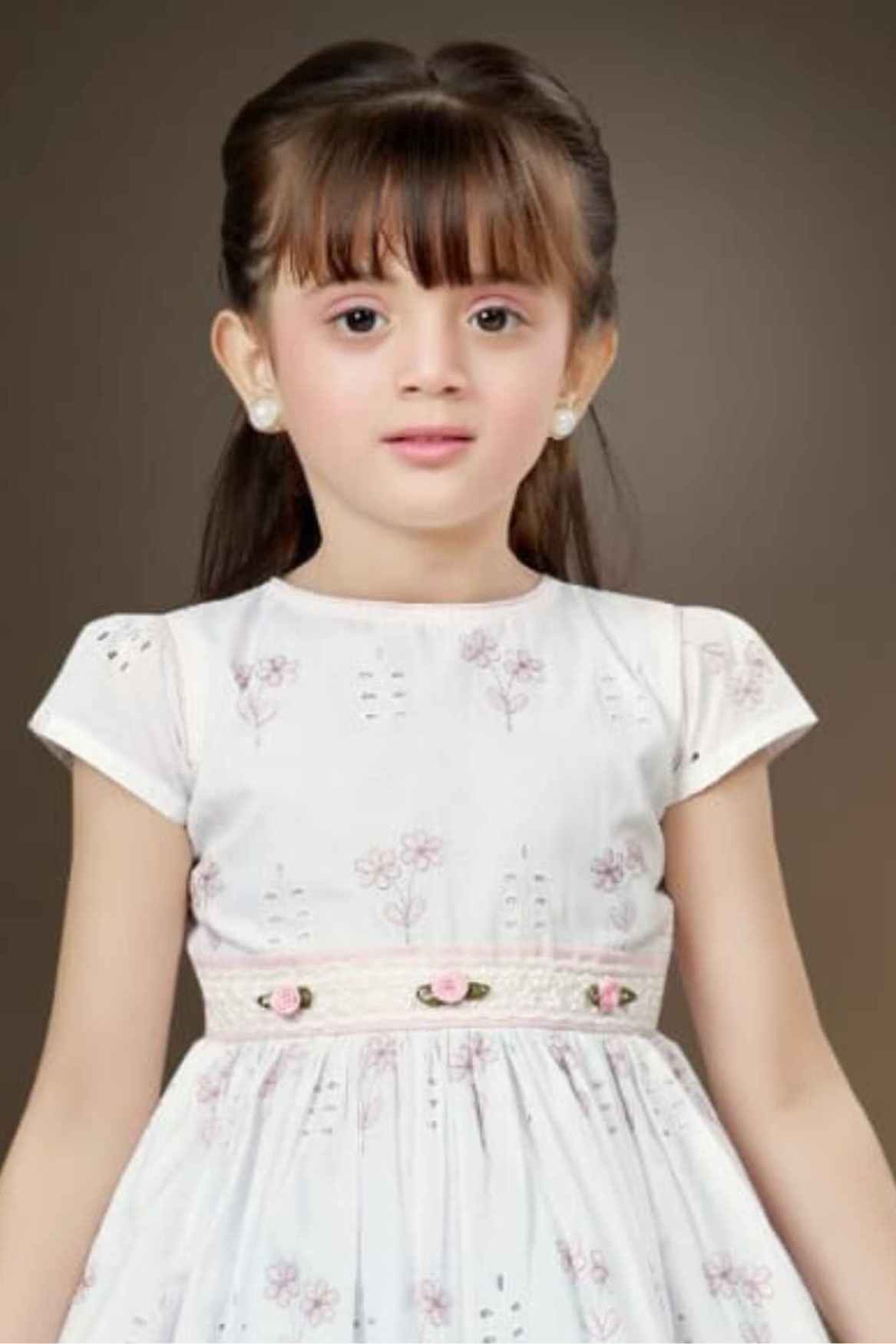 Floral White Multilayer Frill Party Wear Frock For Girls