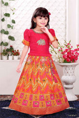 Orange Banarasi Silk Pattu Choli Set For Girls